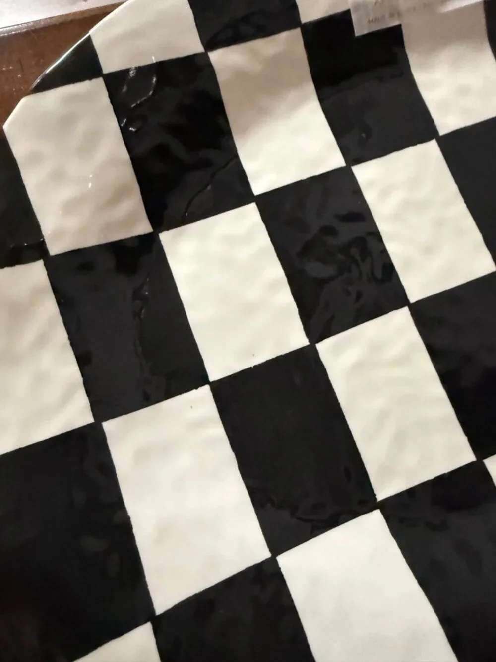 Bella Lux Black White Checkered Oval Melamine Serving Platter 18